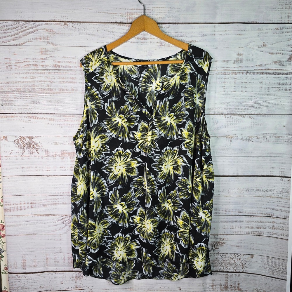 Sami & Jo Plus 3X Black Yellow Floral Sleeveless V Neck Blouse Top